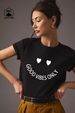Women's Clothing Black Pure Cotton Women's Casual T-Shirt Heart Letter Print Round Neck Short Sleeve Fashionable Simple Top_ecoleips.com