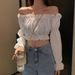 Women's Off-Shoulder Crop Top High-Waisted Puff Sleeves Spring/Summer 2024 Trendy Style_ecoleips.com
