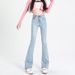Women's Clothing Plush Jeans Autumn And Winter Flared Jeans Autumn And Winter High Waist High Elastic Plush Flared Horseshoe Pants_ecoleips.com