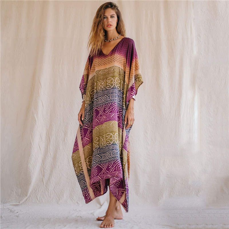 2022 New European And American Style Polyester Printed Beach Robe High-End Vacation Dress Bikini Cover-Up_ecoleips.com