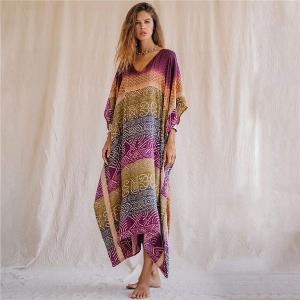 2022 New European And American Style Polyester Printed Beach Robe High-End Vacation Dress Bikini Cover-Up_ecoleips.com