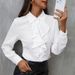 Verve Loose Chiffon Shirt For Women, White Long Sleeve Blouse, New Fashionable Professional Wear With Ruffled Edges_ecoleips.com