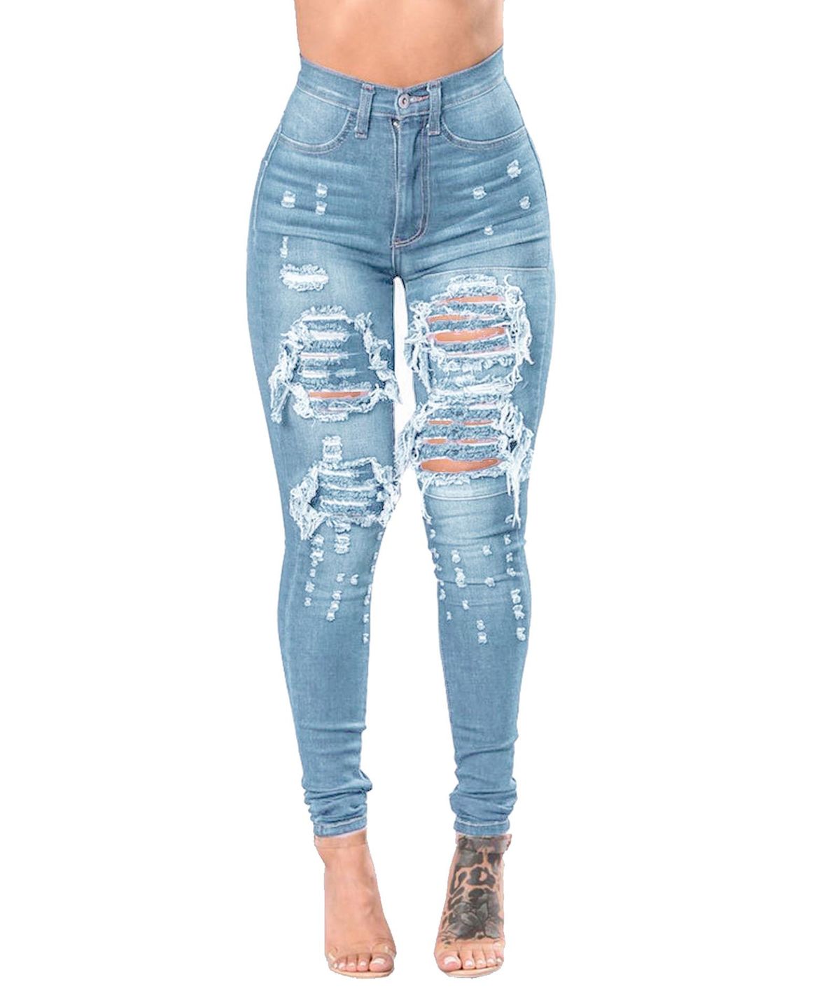 Women's Clothing Ripped Denim Pencil Pants Export Trousers_ecoleips.com