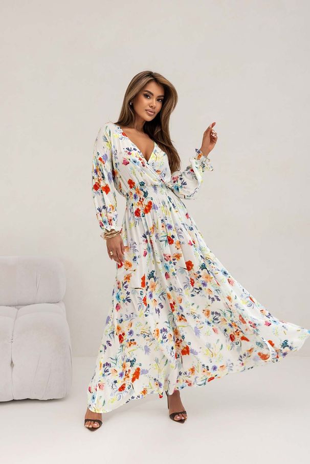 Women's V-Neck Long Sleeve Printed Dress – Sexy Slit Design, Elegant & Stylish Elevate Your Style With This Stunning V-Neck Dress_ecoleips.com