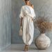 Women's Loose Fitting Wide Leg Casual Top And Lantern Pants Set Spring Cotton Linen Blend_ecoleips.com