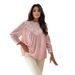 Women's Lace Trim Blouse With Lantern Sleeves - Flowy Chiffon Oversized Top For Elegant Casual Wear_ecoleips.com