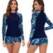 Women's Long Sleeve Swimwear Set – Quick-Dry Rash Guard & Swim Bottom, UPF 50+ Sun Protection (Multiple Prints & Solid Colors, S-XXL)_ecoleips.com
