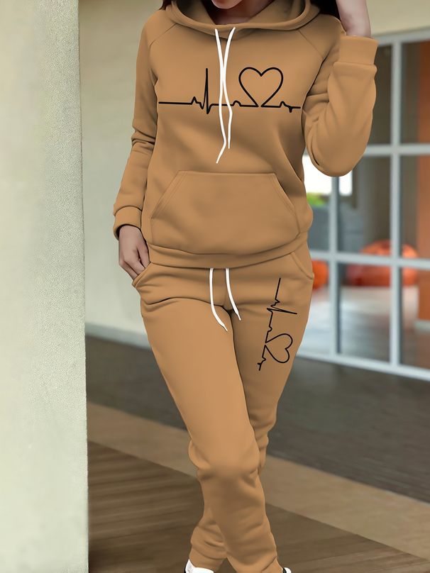 Women's Fleece Tracksuit Set Casual Loungewear Long Sleeve Hoodie And Joggers with Heart Print Comfortable plus Size Home Clothes_ecoleips.com