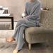 Women's Clothing Sweater Suits Long Sleeved Solid Color Knitted Casual Two Piece Knitted Sweater For Women_ecoleips.com