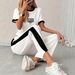 Women's Clothing Women's Trendy Black And White Color Block Letter Print Set Summer Fashion Personalized Clothing_ecoleips.com
