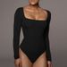 Women's Clothing Women's Knitted Long Sleeved Square Neck T Shirt Solid Color Jumpsuit_ecoleips.com
