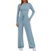 Women's Autumn Casual Suit Set Solid Color Long Sleeved Top And Pleated Waist Pants Relaxed Everyday Wear Versatile Comfortable Feshion Trend_ecoleips.com