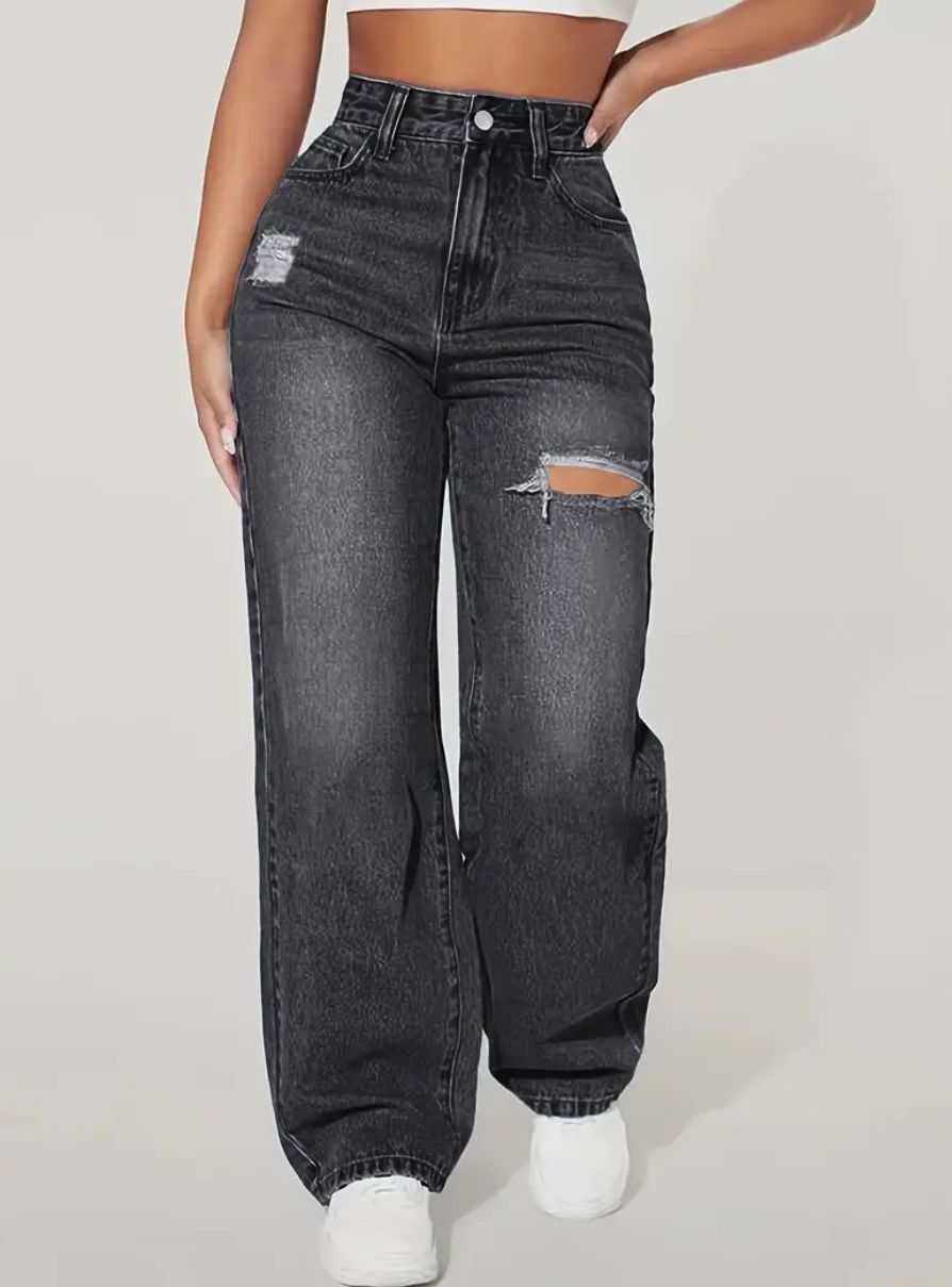 Women's Clothing Washed Hole Denim Trousers_ecoleips.com