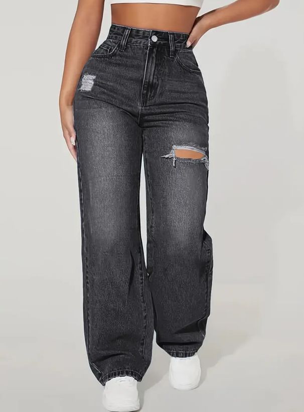 Women's Clothing Washed Hole Denim Trousers_ecoleips.com