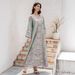 SW0843 Middle Eastern Cross-border Muslim Women's Robe With Printed Beaded V-neck And Cuffed Sleeves, Wholesale Foreign_ecoleips.com