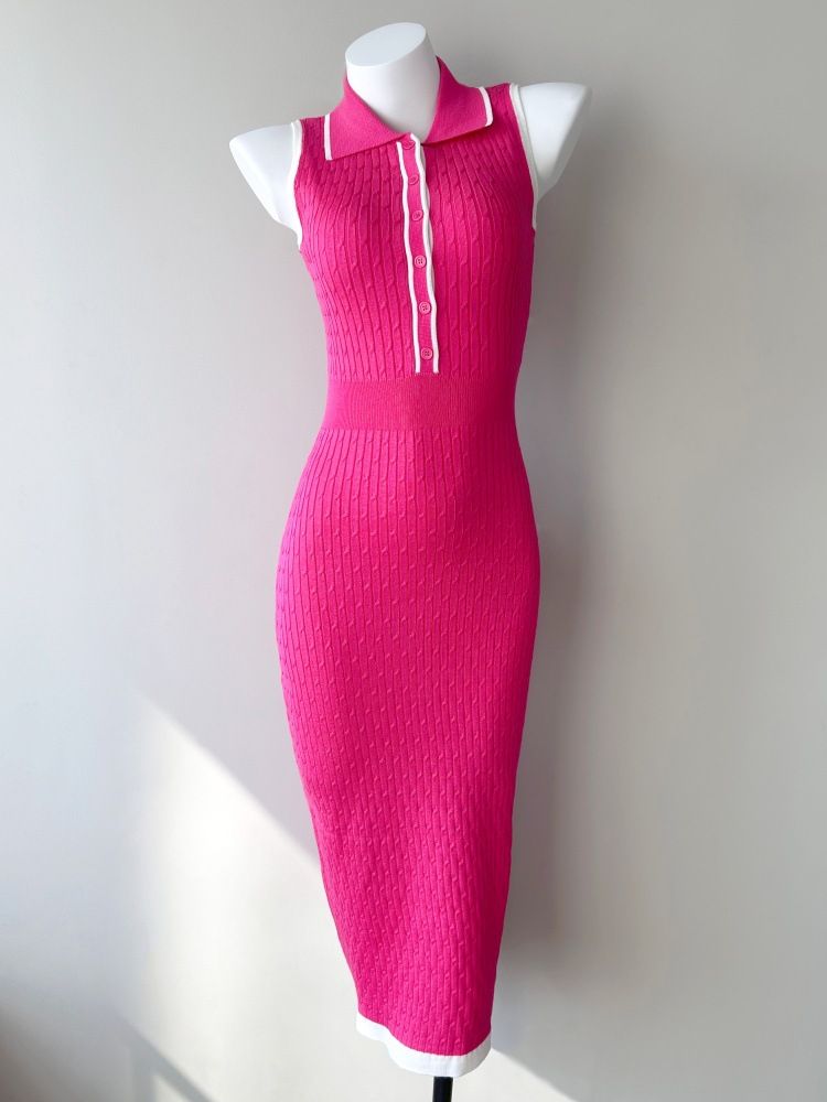 Women's Clothing Summer Fashion Lapel Knit Midi Dress For Women Slim Fit Elegant Bodycon Sleeveless_ecoleips.com
