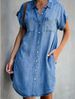 Independent Station 2023 Cross-Border New Product European And American Style Lapel Short Sleeve Slim Denim Shirt_ecoleips.com