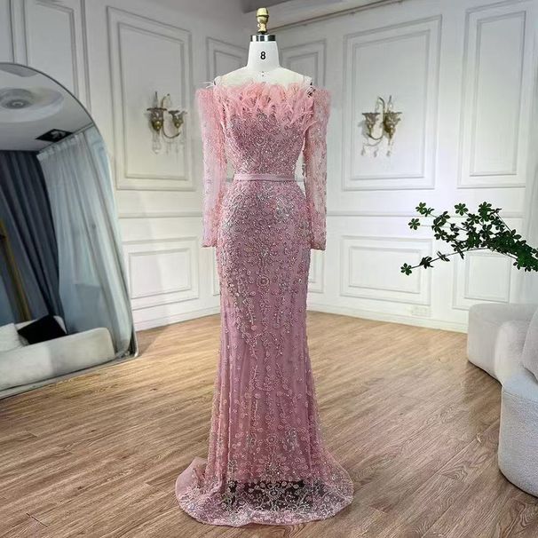 Women's Clothing One Shoulder Feather Fishtail Dress Light Luxury Elegant Temperament Celebrity Banquet Host Evening Dress_ecoleips.com