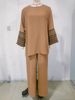 2025 Muslim Autumn New Women's Embroidered Round Neck Shirt And Wide Leg Pants Set_ecoleips.com
