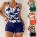 Tankini Two Piece Swimsuit For Women Conservative Shorts Coconut Tree Print Drawstring European American Style Bikini Set_ecoleips.com