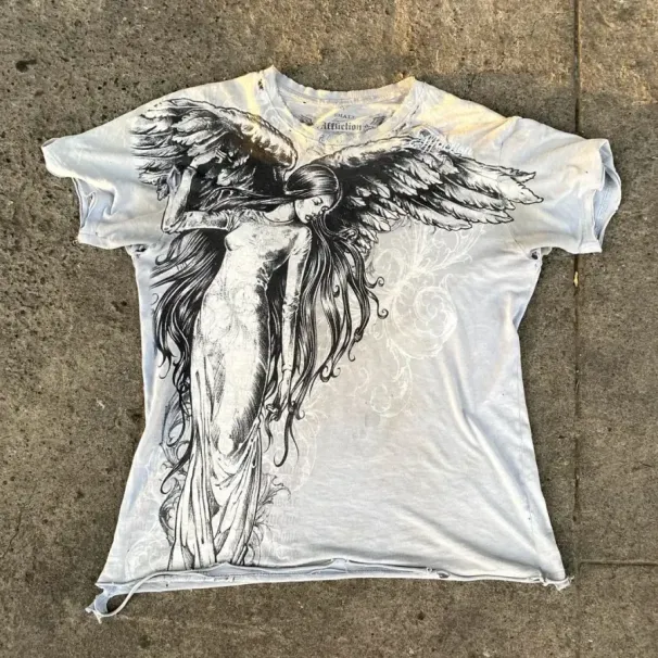 Affliction Long Sleeved T Shirt Y2K New Hip Hop Round Neck Oversized T Shirt Mens Womens Casual Gothic Clothing Tops Streetwear_ecoleips.com
