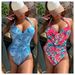 One Piece Bikini Swimwear Halter Neck Print Pleated New Export Style For Women D832R_ecoleips.com