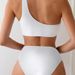 Solid Color Ribbed One-Shoulder Bikini Set – Adjustable Metal Buckle & Comfortable Fit (Stylish Swimwear For Women)_ecoleips.com