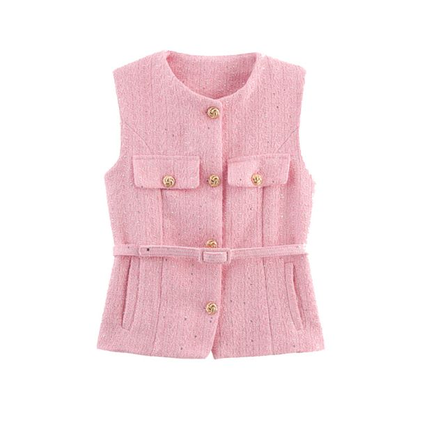 Women's Casual Versatile Vest Spring Fashion Style With Metal Buckle Belt Punk Texture Top_ecoleips.com