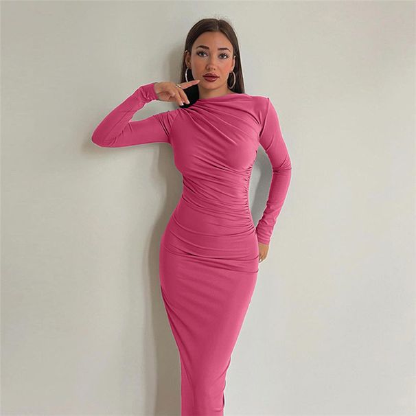 Women's Clothing Spring And Autumn New Slimming High End Pure Color Temperament Long Hip Wrapped Dress Women_ecoleips.com