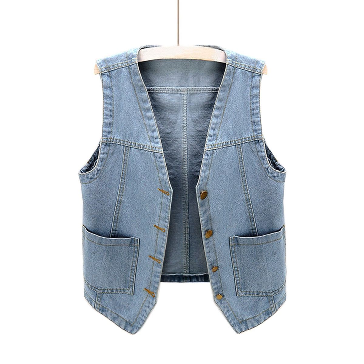 DY Women's Sleeveless Denim Vest Short Loose Style Versatile Jacket Summer Outerwear_ecoleips.com