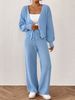 Women's Casual Solid Color Two-Piece Set Loose Cardigan Straight Pants Wide Leg Drawstring Outfit For Autumn Winter_ecoleips.com
