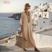 Kaftan Long Dress for Women Cross Border Digital Print Collar Three Quarter Sleeve Long Patch Pocket Style_ecoleips.com