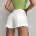 Women's Clothing Summer Solid Color High Waist Slim And Long Legs Cut Edge Old Raw Edge Denim Shorts Women's Pants_ecoleips.com