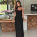 Women's European American Style Sexy Hot Dress French Temperament Solid Color Suspender Dress with Ruffles Twisted Waist Slimming Ribbons_ecoleips.com