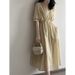 Yan Shuang V-Neck Pleated Summer New Style Lace Up Waist Mid Length Dress 80829_ecoleips.com