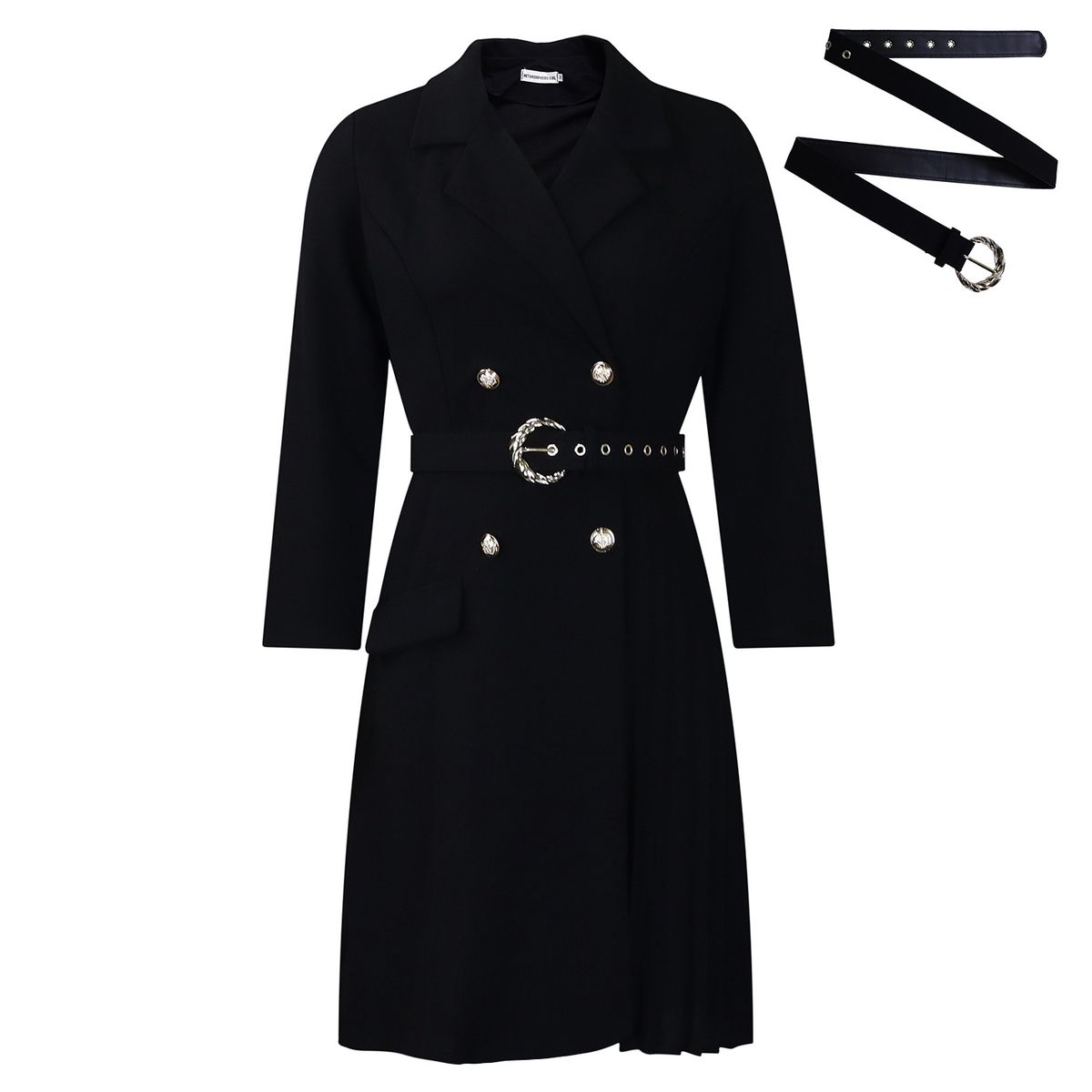 Women's Clothing High Waist Fashion Waist Waist Pleated Stitching Medium Long Suit Dress_ecoleips.com