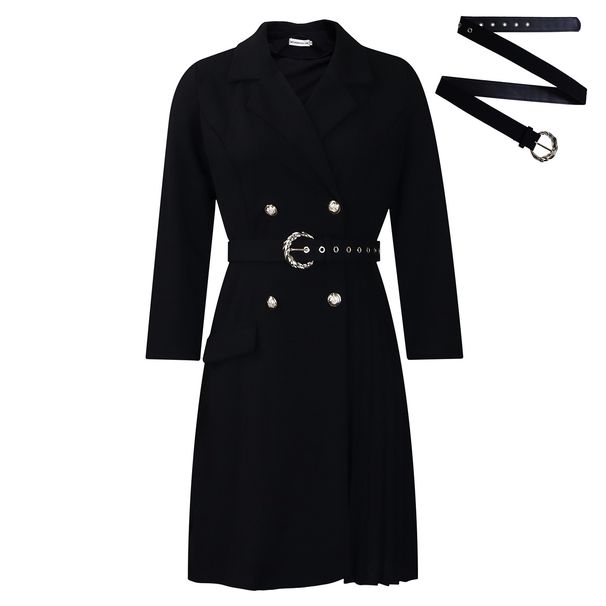 Women's Clothing High Waist Fashion Waist Waist Pleated Stitching Medium Long Suit Dress_ecoleips.com