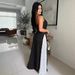Women's Clothing Sexy Hollow Wide Leg Knitted Sling Stitching Contrast Color Jumpsuit_ecoleips.com