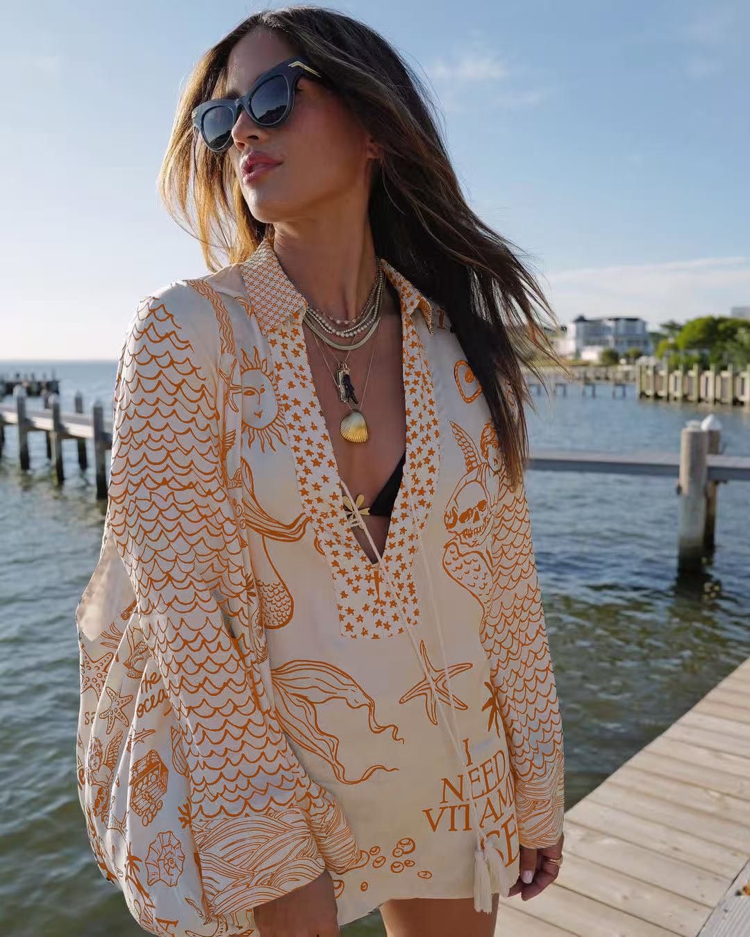 Women's Clothing Fashion Casual Positioning Printed Satin Two Piece Suit_ecoleips.com
