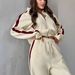 Women's Autumn Color-Block Knit Set, Contrast Trim Jacket With High-Waisted Pants, Casual Two-Piece Outfit_ecoleips.com