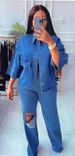 Trendy Distressed Denim Shirt & Jeans Set - Casual Streetwear Two-Piece Outfit For Men & Women (Blue/Light Blue, M/L/XL/XXL)_ecoleips.com