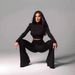 Women's Elegant Two Piece Set European American Style Fashion round Neck Long Sleeve Slim Fit Crop Top with Pleated Flared Trousers_ecoleips.com