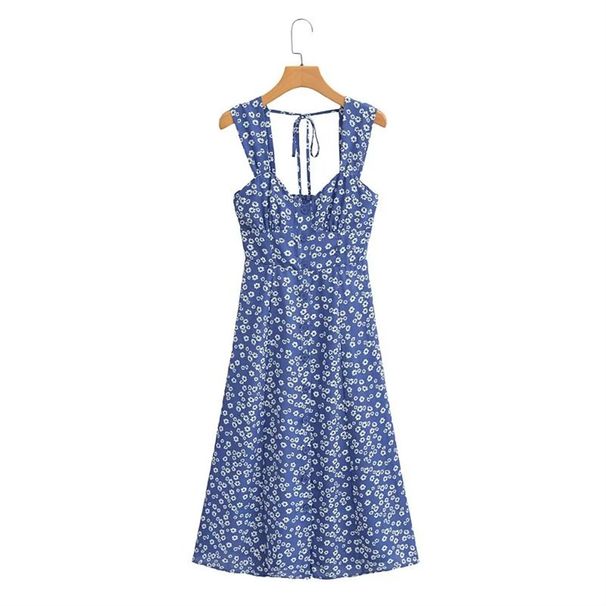 YPFF Trendy Women's Spring New European And American Style Square Neck Floral Print Back Tie Slim Fit Long Dress_ecoleips.com