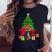 Merry Christmas Tree Santa Claus Round Neck Fashionable Simple Women's Clothing Short Sleeve T-Shirt For Women_ecoleips.com