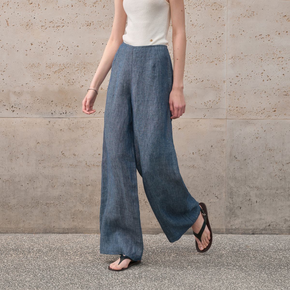 Women's Pure Linen Yarn Dyed Long Pants Spring Fashionable Versatile Loose Fitting Floor Length Wide Leg Slimming Pants 2026_ecoleips.com