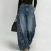 High Waisted Wide Leg Jeans for Women Washed Unique Style with Metal Perforations Summer Export Stock Cross Border Trade_ecoleips.com