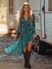 Women's V-Neck Long Sleeve Digital Printing Irregular Dress_ecoleips.com