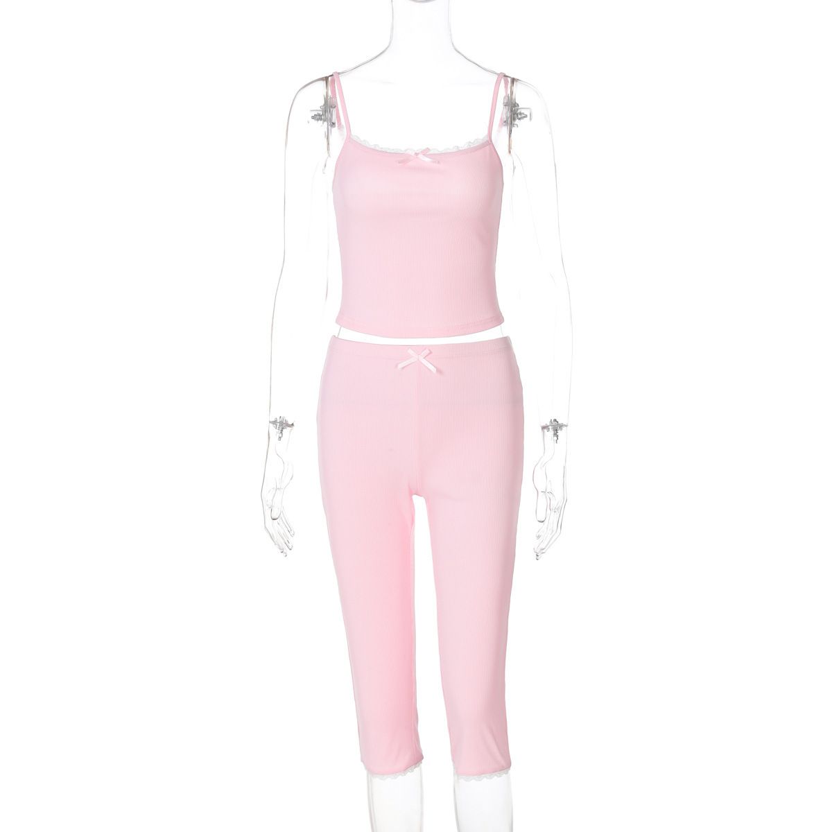 Women's Clothing Women's Fashion Set Style Lace Trimmed Camisole Top And Slim Fit Shorts Spring Summer For Formal & Casual For Women_ecoleips.com