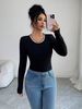 Women's Knitted Long Sleeve Top Black Patchwork Lace Trim Fitted Textured Ribbed European American Style Spring_ecoleips.com