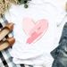 Popular European And American Style Floral Heart Pattern Base Shirt, White Letter Simple Print Short-sleeve Women's_ecoleips.com